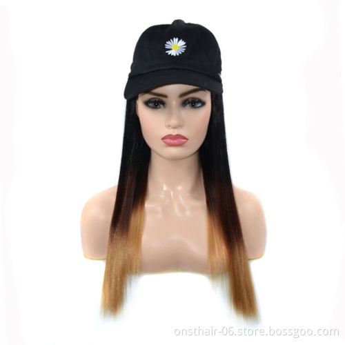 MYZYR Long Curly/straight Wig Hip Hop Hat Synthetic Adjustable Baseball Cap Wig Fake Hair Natural with Hat Embroidery for Women